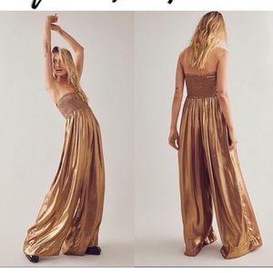 Free People Gold Julie One Piece Jumpsuit